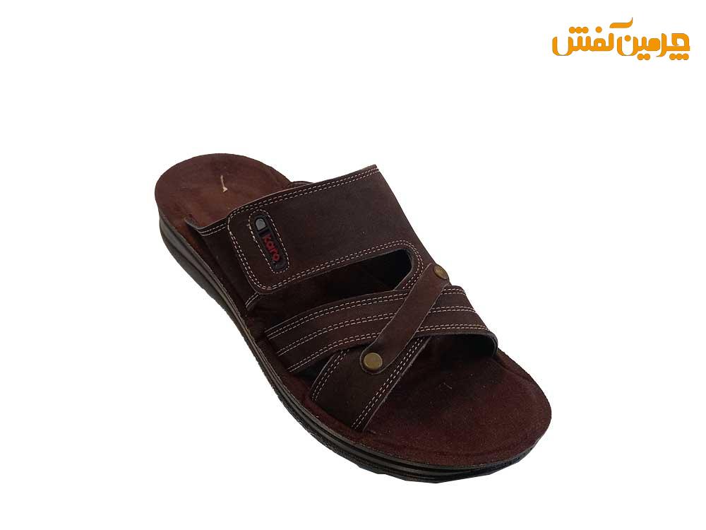 دمپایی تمام چرم مردانه مدل کارا کد 17658 + رنگبندی