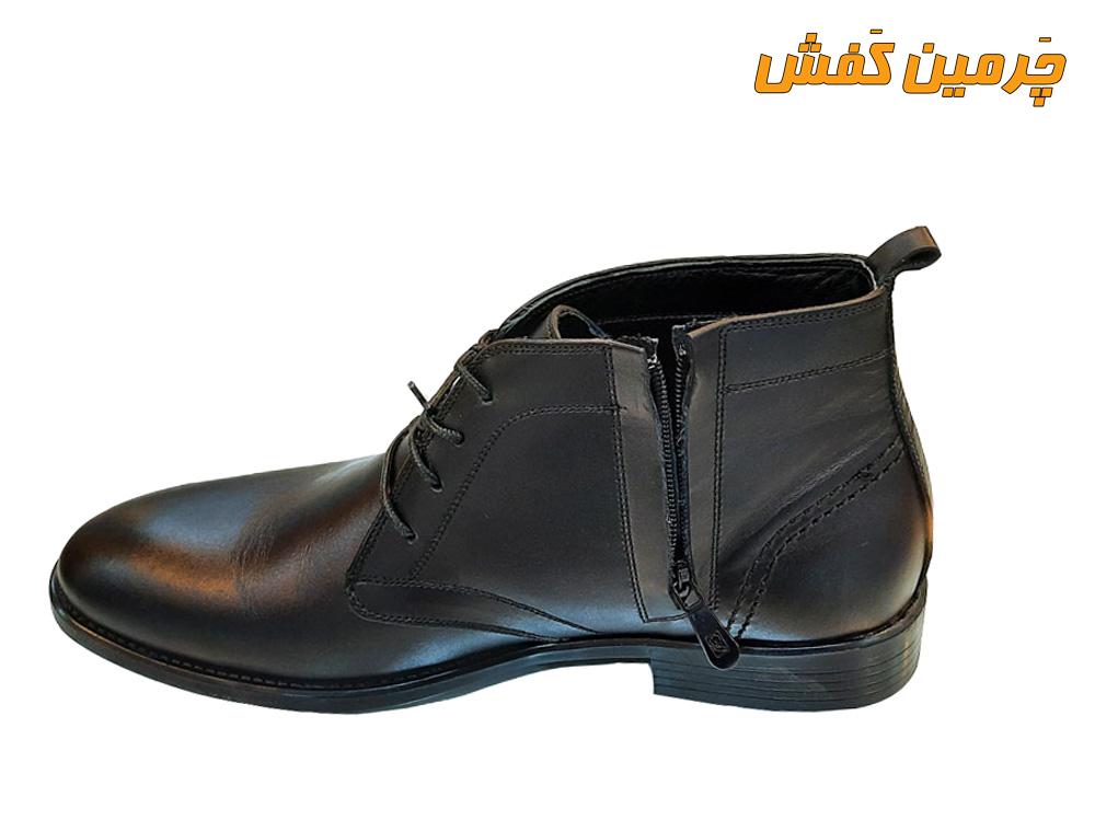 نیم بوت چرم مردانه تبریز جهان leather بند دار مشکی کد 21355