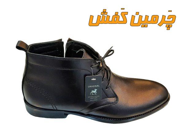 نیم بوت چرم مردانه تبریز جهان leather بند دار مشکی کد 21355