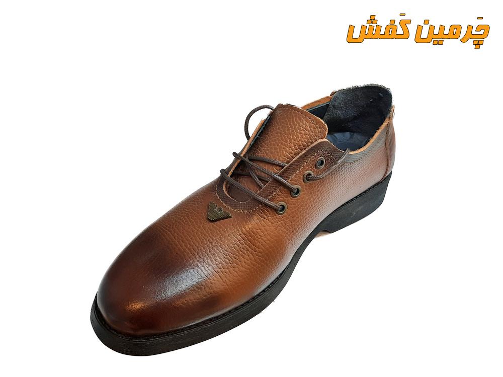 کفش تمام چرم اصل مردانه رخشی دور دوخت کد 20359 قهوه ای