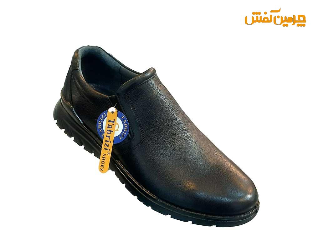 کفش تمام چرم مردانه برند صمصام بدون بند زیره تی پی یو کد 23226