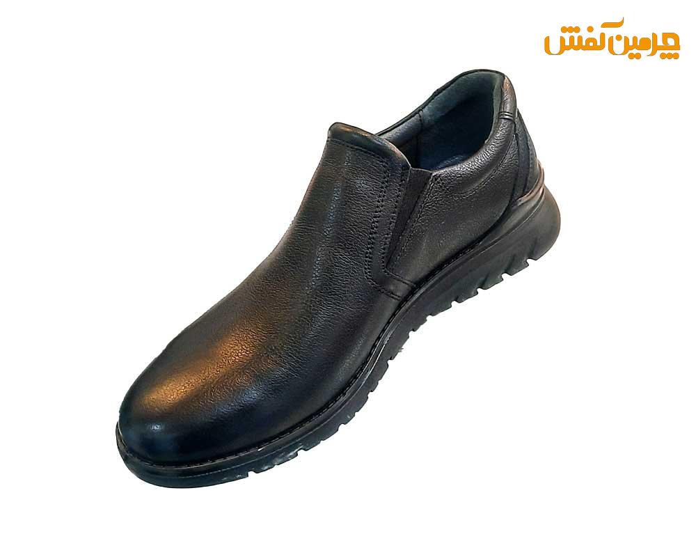 کفش تمام چرم مردانه برند صمصام بدون بند زیره تی پی یو کد 23226