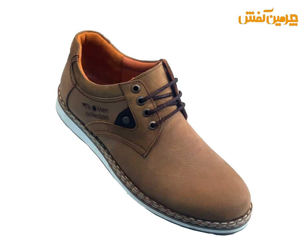 کفش تمام چرم مردانه تیک Tik طرح نبوک بندی کد 23328