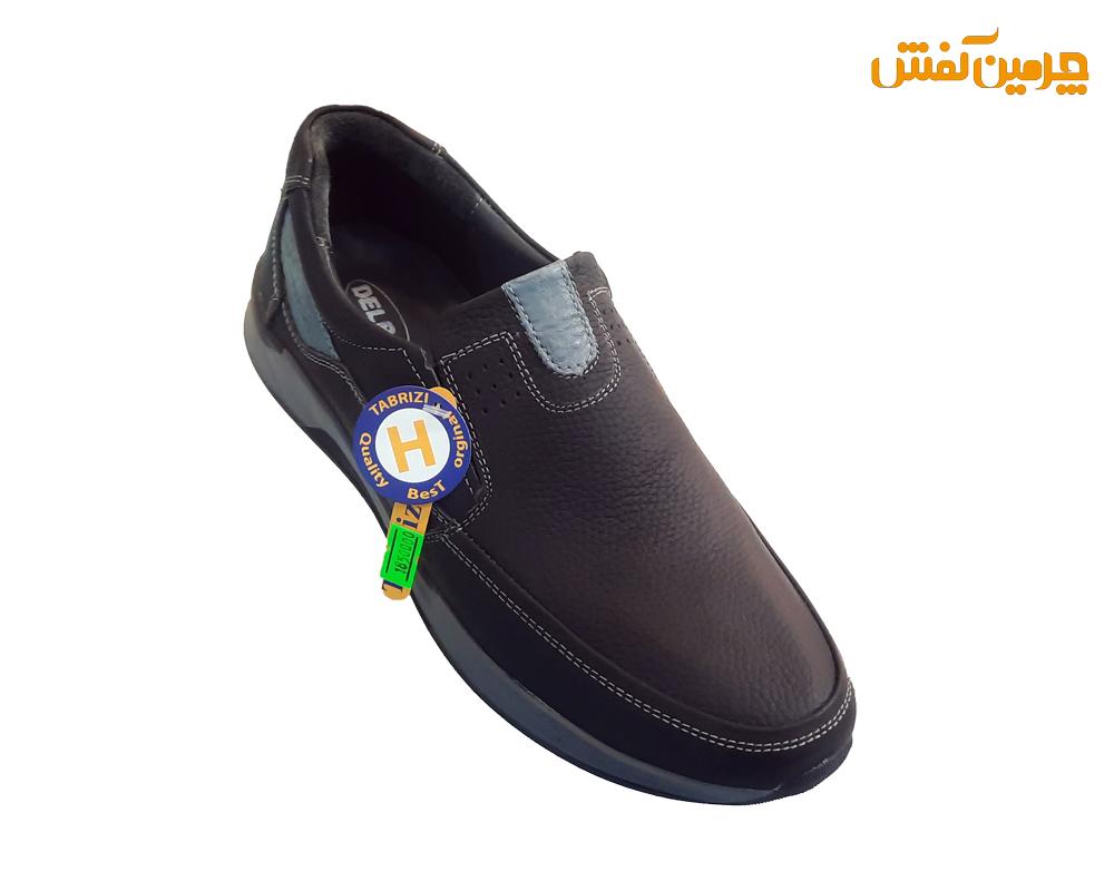 کفش تمام چرم مردانه دلپا بدون بند زیره ترمو کد 23339