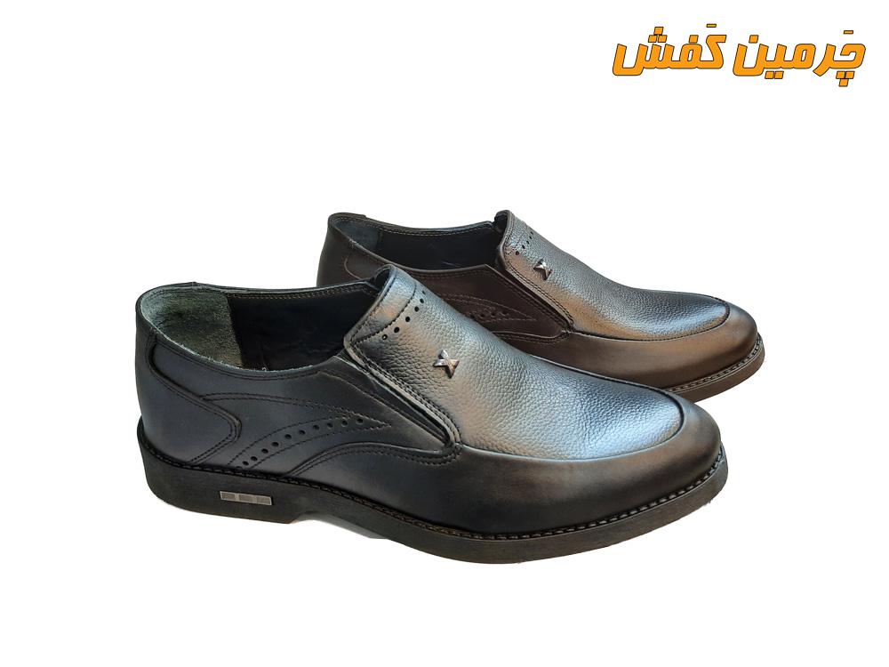 کفش تمام چرم مردانه رخشی بدون بند کد 20316
