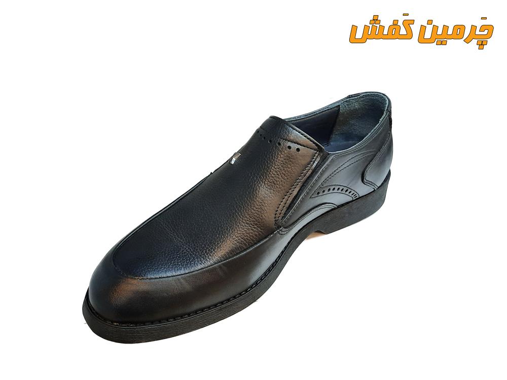 کفش تمام چرم مردانه رخشی بدون بند کد 20316 مشکی