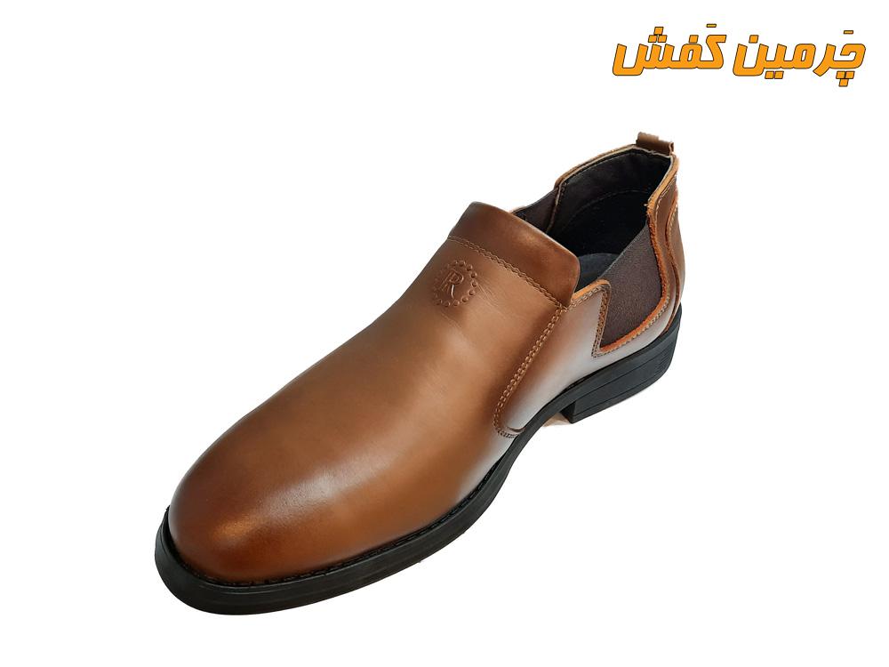 کفش تمام چرم مردانه رخشی بدون بند کد 20343 عسلی