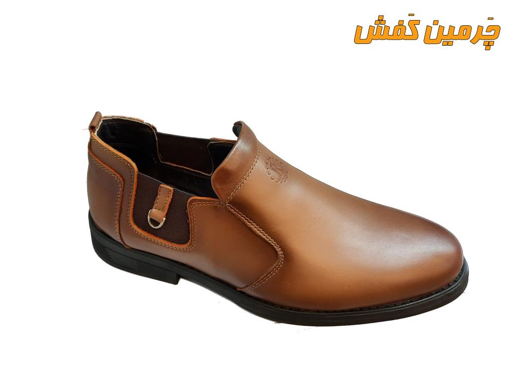 کفش تمام چرم مردانه رخشی بدون بند کد 20343 عسلی