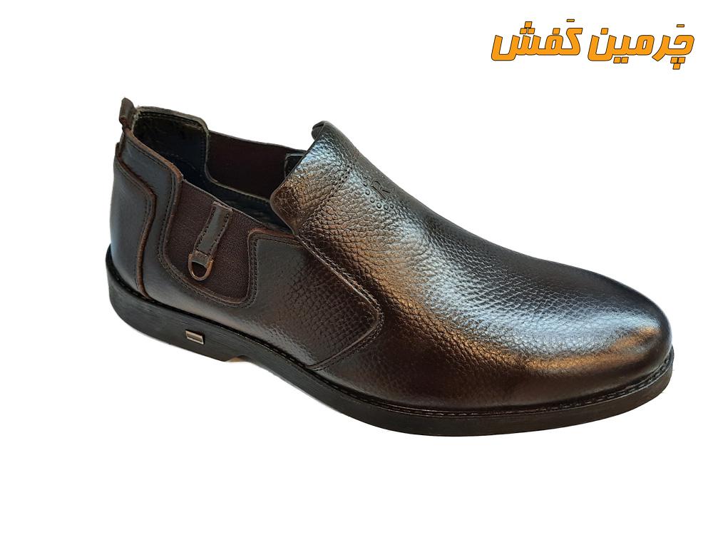 کفش تمام چرم مردانه رخشی بدون بند کد 20343 قهوه ای