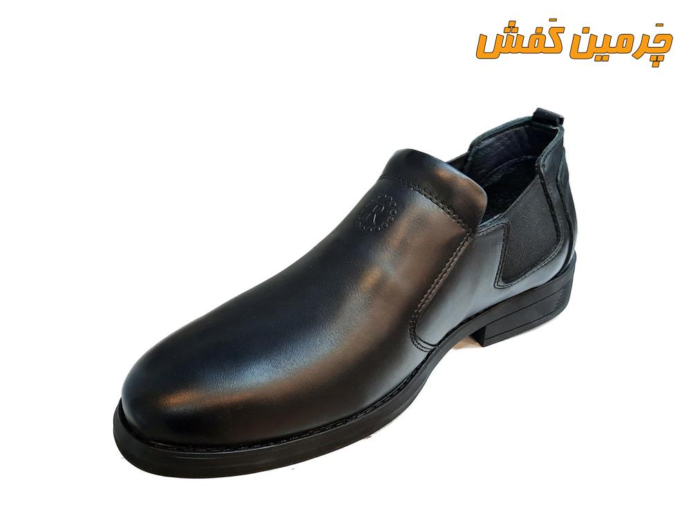 کفش تمام چرم مردانه رخشی بدون بند کد 20343 مشکی