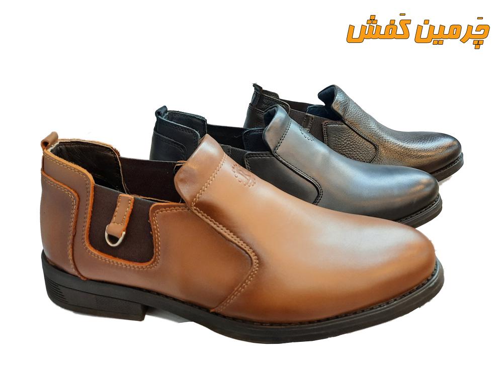 کفش تمام چرم مردانه رخشی بدون بند کد 20343 