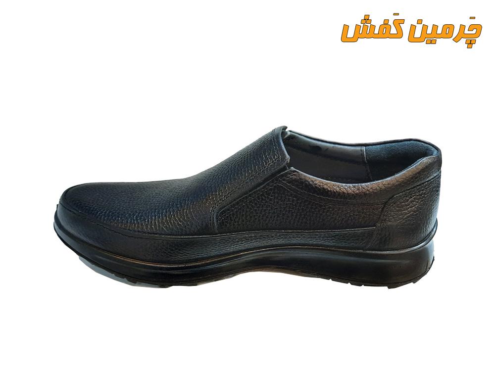 کفش تمام چرم مردانه رخشی بدون بند کد 20412 مشکی