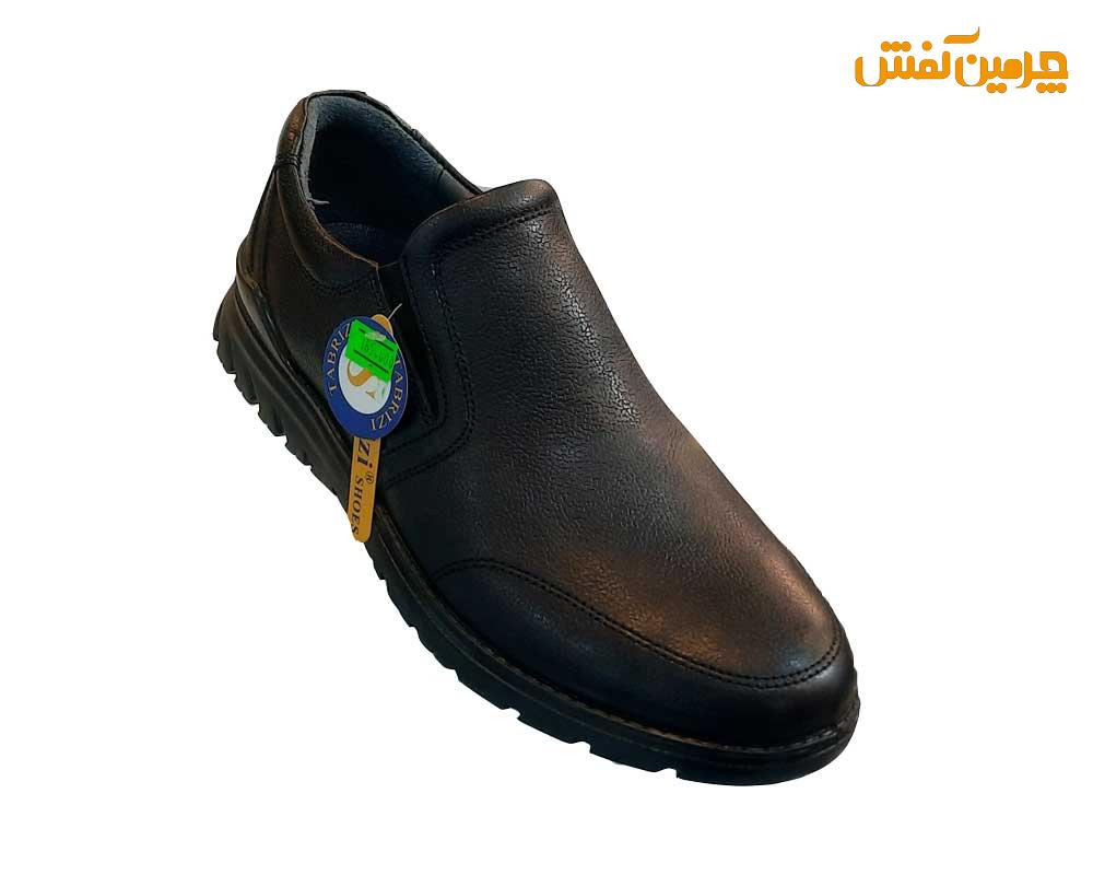 کفش تمام چرم مردانه صمصام بدون بند زیره تی پی یو کد 23209