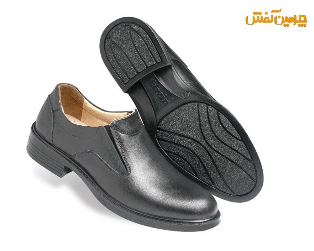 کفش تمام چرم مردانه فرزین مدل فدرال شبرو بدون بند کد 23378