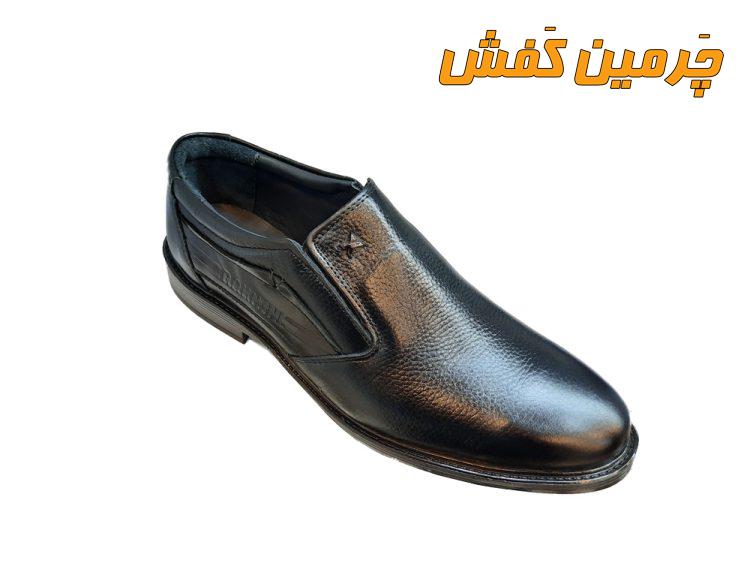 کفش تمام چرم مردانه مجلسی رخشی زیره ترمو بدون بند کد 7251