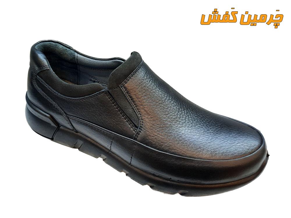 کفش تمام چرم مردانه مدل صمصام Samsam بدون بند کد 20597 مشکی