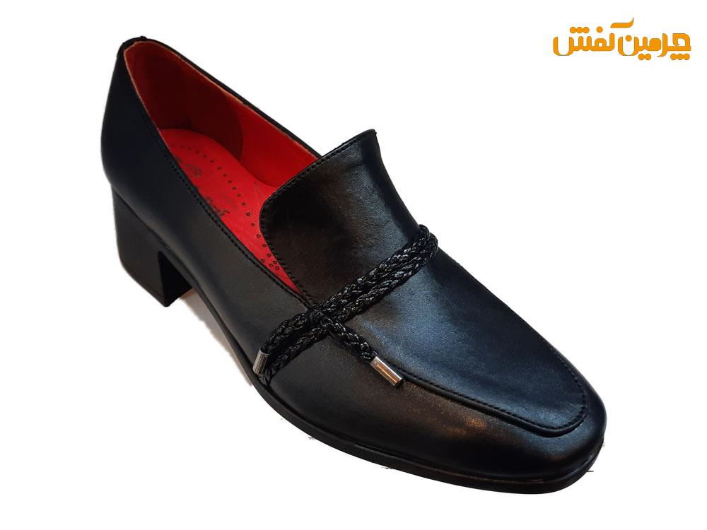 کفش چرم زنانه اداری و رسمی پاشنه 3 سانت بدون بند کد 21782