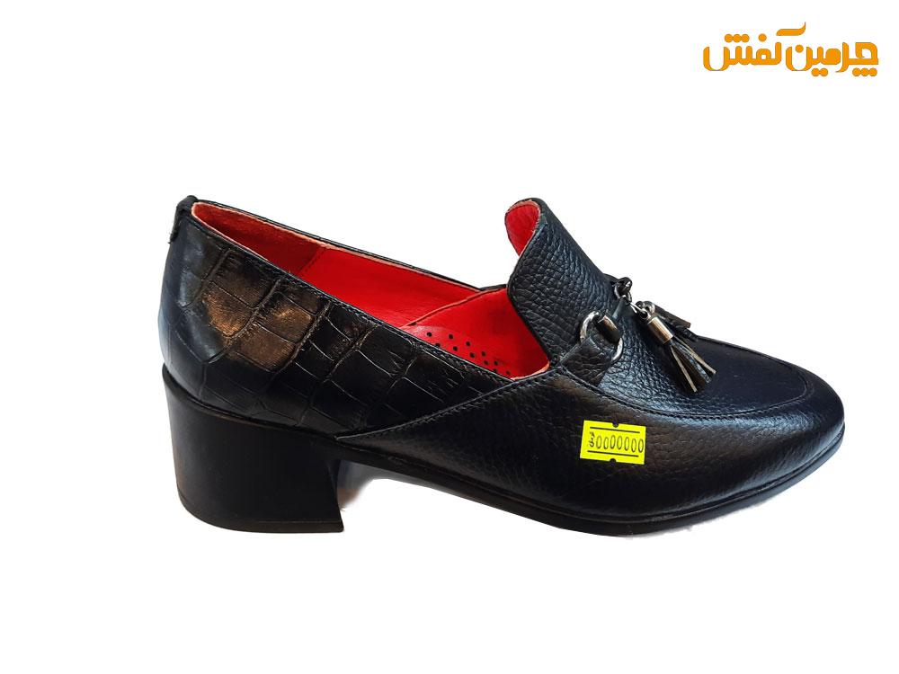 کفش چرم زنانه اداری و رسمی پاشنه دار بدون بند کد 21746
