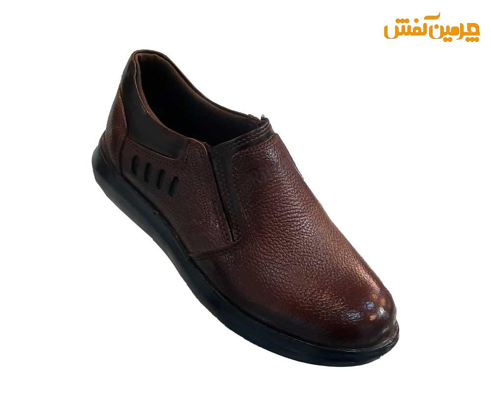 کفش چرم مردانه ریتزین Ritzin مدل روزمره و طبی بدون بند کد 23320 قهوه ای
